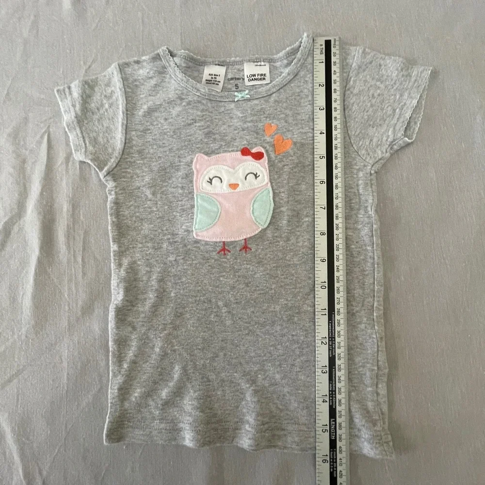 Carters Girls Gray Owl‎ Heart Applique Short Sleeve T Shirt Size 5